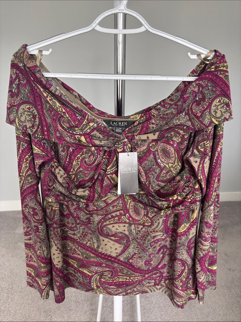 Lauren Ralph Lauren Paisley Jersey Off-The-Shoulder Top